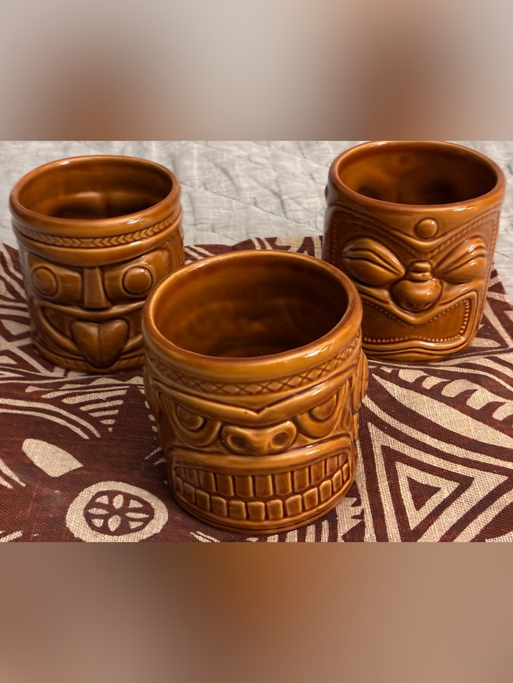 3 Accouterments tiki mugs Tribal faces